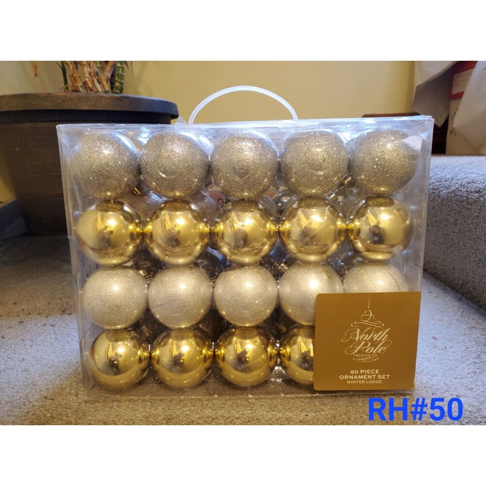 North Pole Trading Company 60 Piece Ornaments, Gold & Silver - RH#50